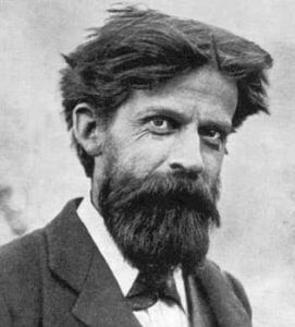 Patrick Geddes with wild hair sticking up like Harry Potter's