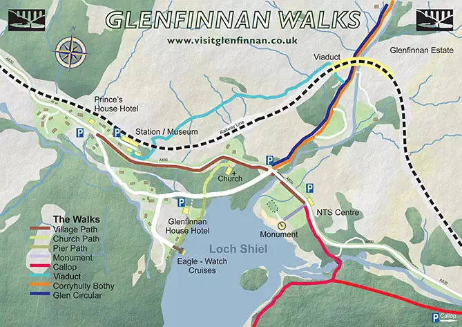 Walks around Glenfinnan viaduct to see the Harry Potter train