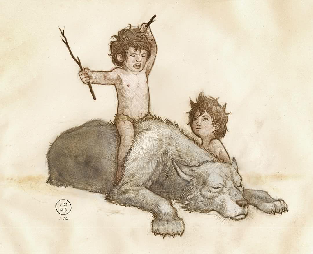 Remus and Romulus suckled by a she-wolf