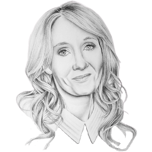 Portrait of JK Rowling staring into the distance. Explore her secret Edinburgh on a Harry Potter bicycle tour