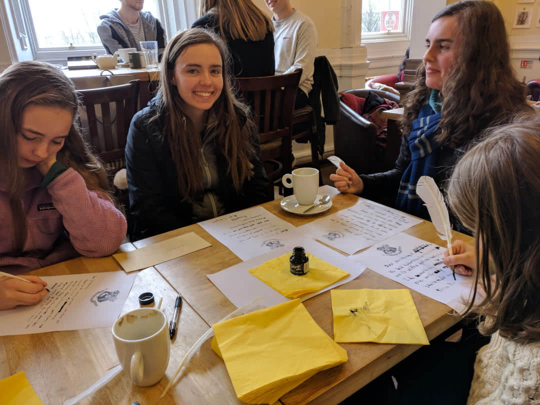 Quill writing thankyou letter to JK Rowling in her beloved Elephant House cafe on a private 8 hour Harry Potter tour