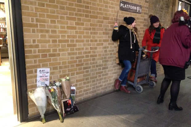 A shrine to professor Snape at Kings Cross Station platform 9¾